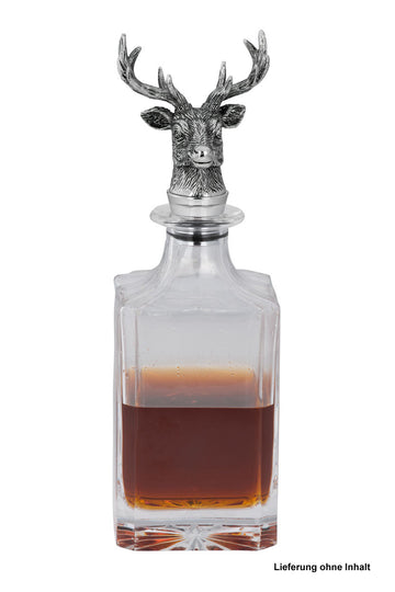 Glasflasche / Glaskaraffe mit Hirschkopf