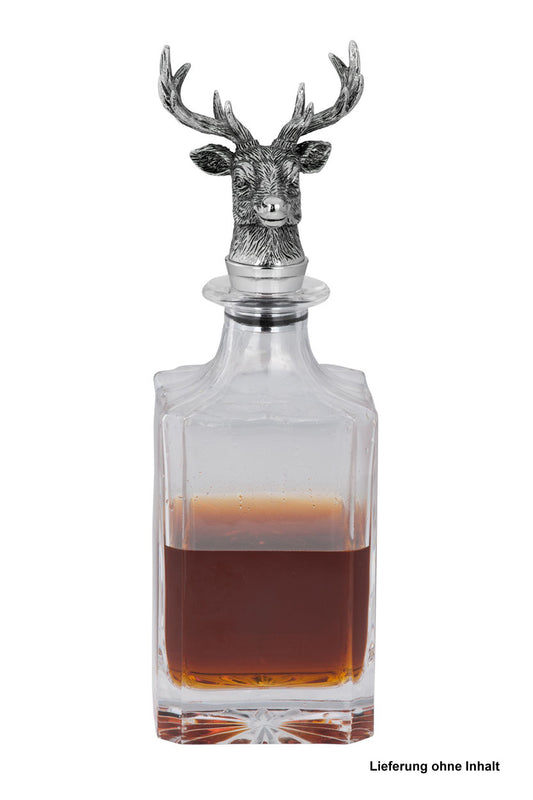 Glasflasche / Glaskaraffe mit Hirschkopf