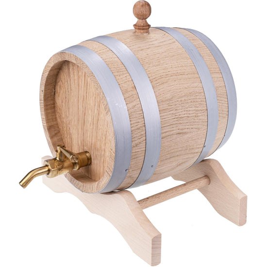 Holzfass 1 l aus Eiche mit Messing-Zapfhahn auf Untergestell