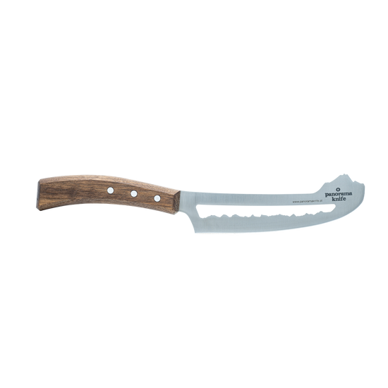 Käsemesser Best of Austria von PanoramaKnife, Rückseite mit Panoramaschlitz und den zwei Spitzen zum Aufstechen