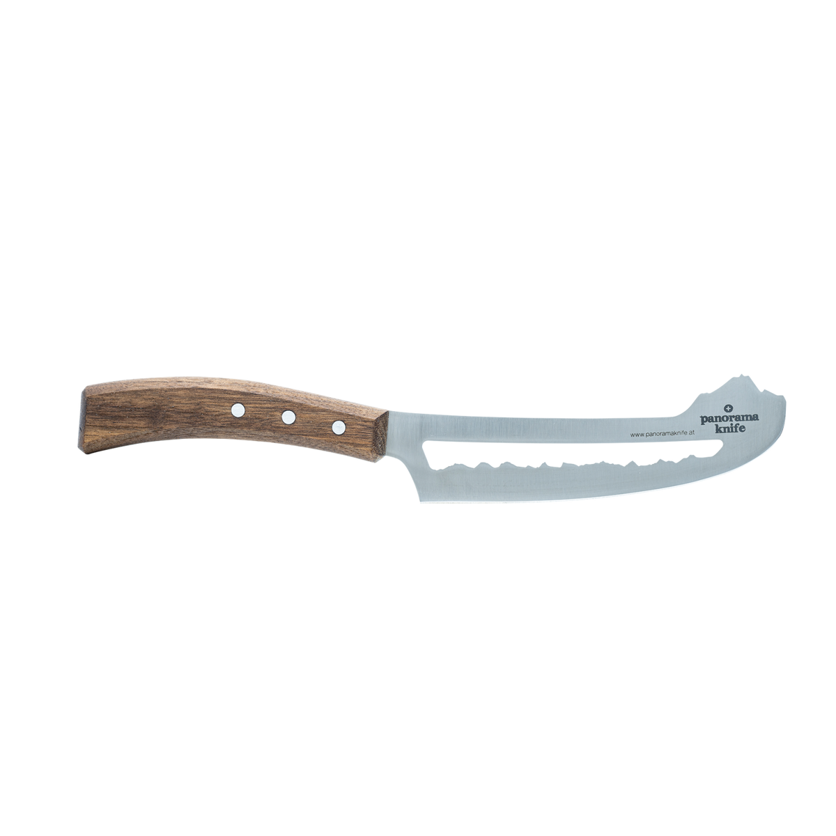 Käsemesser Best of Austria von PanoramaKnife, Rückseite mit Panoramaschlitz und den zwei Spitzen zum Aufstechen