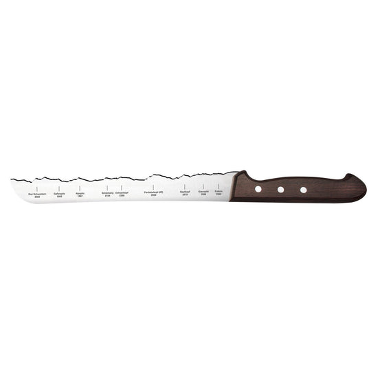 Liechtenstein Brotmesser von PanoramaKnife, Klinge mit den neun Gipfelnamen und Palisanderholz-Griff