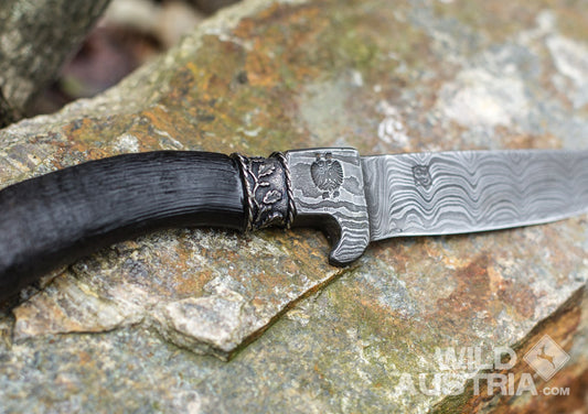 JAGDMESSER mit Gamshorngriff, Damaststahl