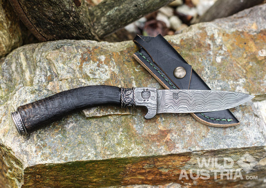 JAGDMESSER mit Gamshorngriff, Damaststahl