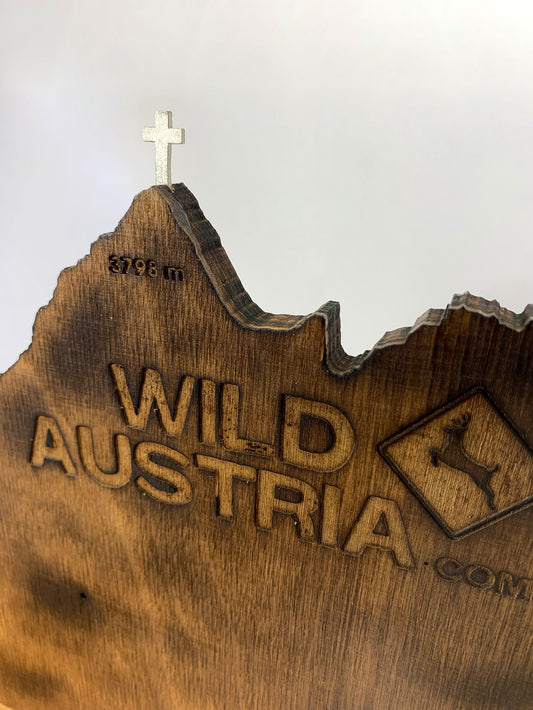 Holzdisplay Großglockner mit Gipfelkreuz aus Silber